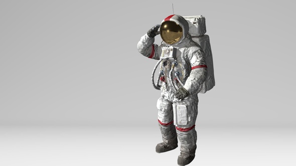 Astronaut saluting the American flag on white background with Alpha channel.
