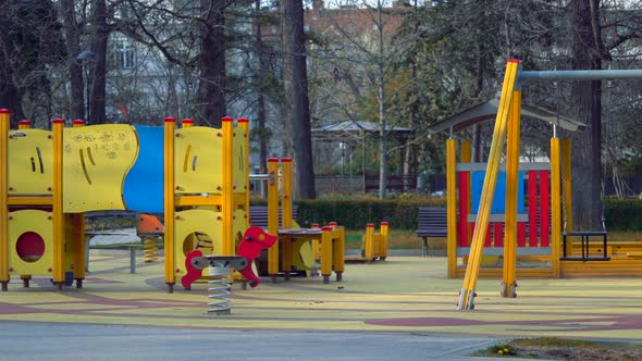 Empty playground in town during pandemic