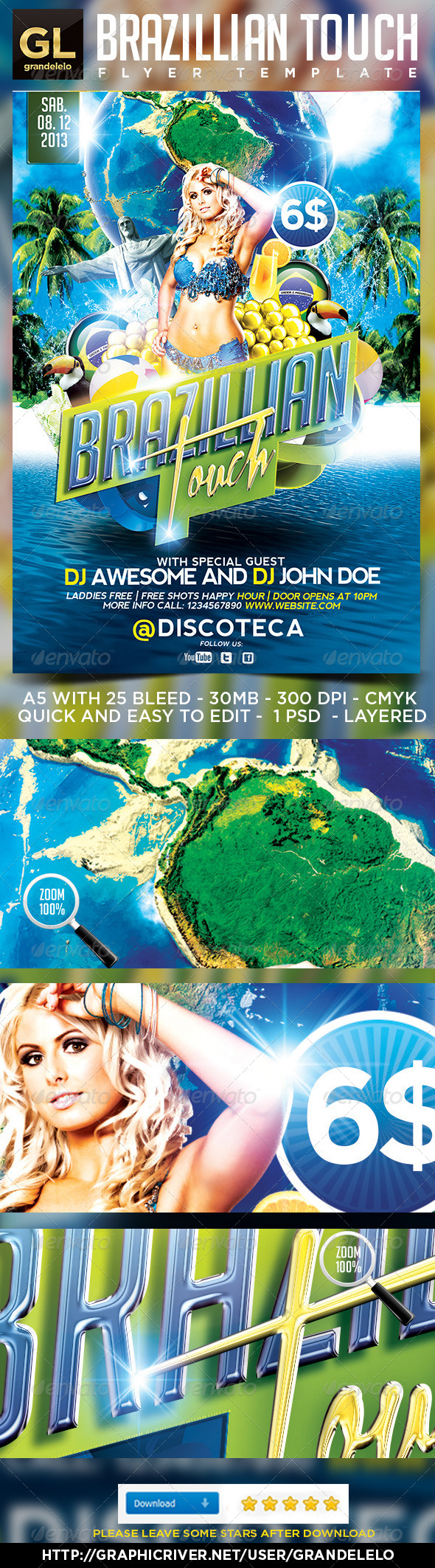 Brazilian Touch Flyer Template - Clubs & Parties Events