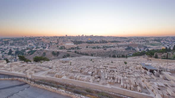 Jerusalem Panorama View Over the City Day to Night Timelapse with the Dome of the Rock From the alt