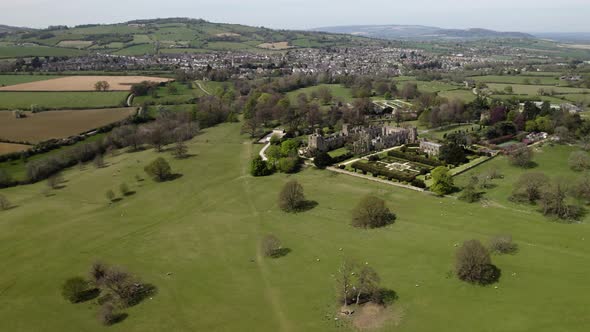 Sudeley Castle And Winchcombe Town Aerial Landscape Cotswolds Gloucestershire England Spring Season