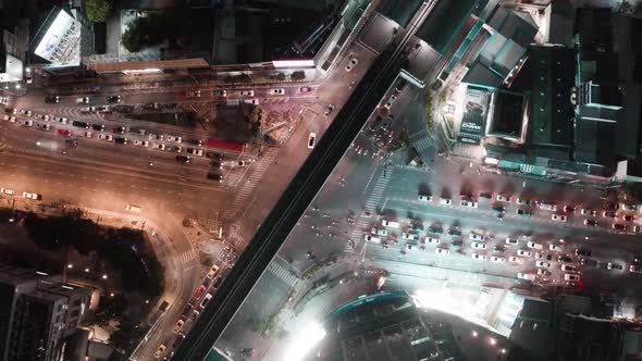 Aerial View of Asoke Intersection and Sky Train Station in Bangkok Thailand alt