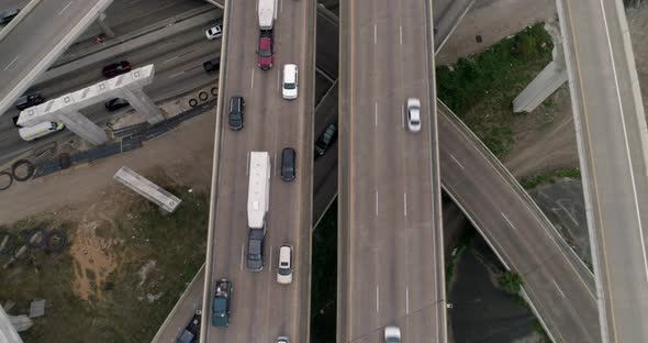 This video is about a birds eye view of rush hour traffic on major freeway in Houston. This video wa alt