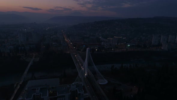 Aerial View of Millennium Bridge Over Moraca River in Podgorica