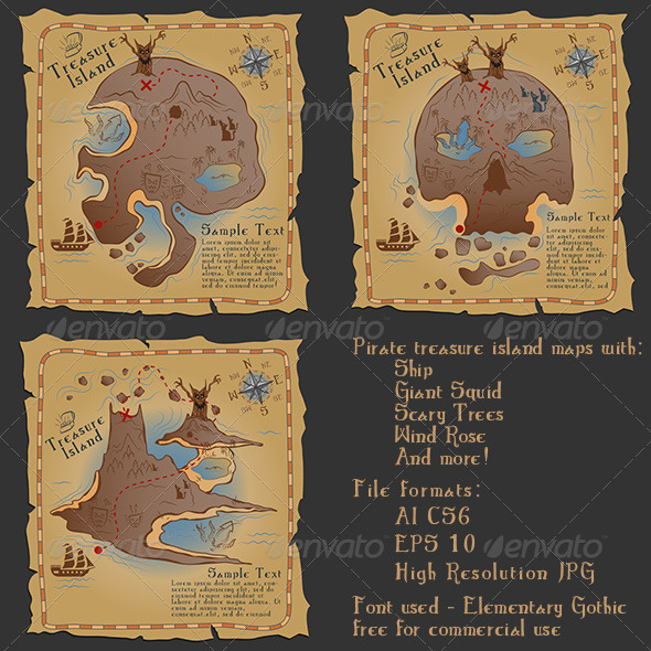 Pirate Treasure Maps Vector Illustrations Pack - Retro Technology