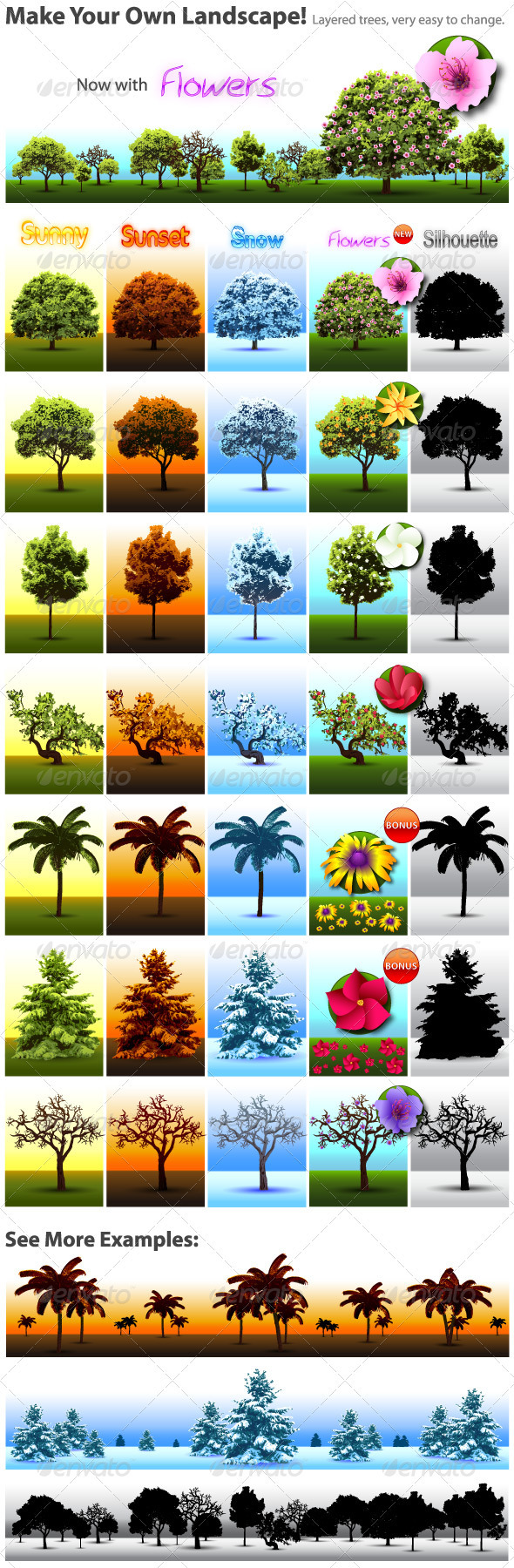 Tree Vector Collection - Flowers & Plants Nature