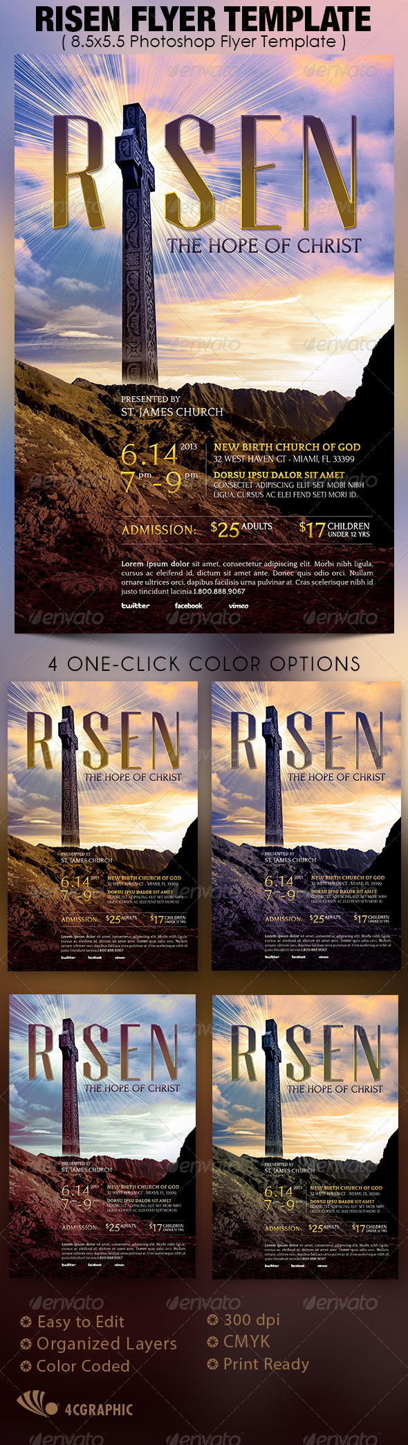 Risen Church Flyer Template - Church Flyers