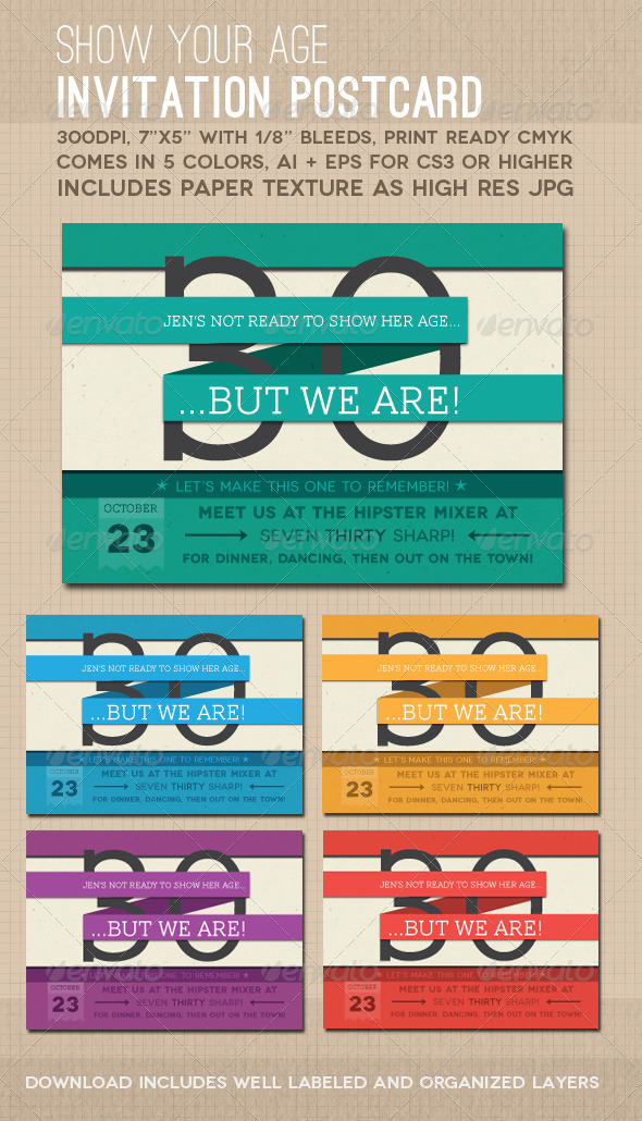 Show Your Age Invitation Postcard - Invitations Cards & Invites