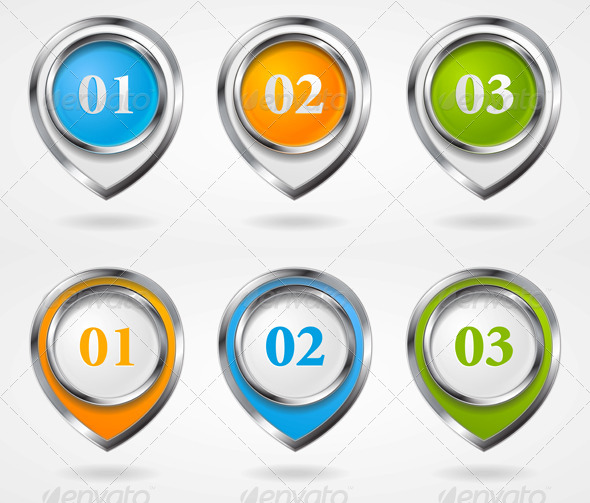 Vector Infographic Elements with Metallic Frame - Web Technology