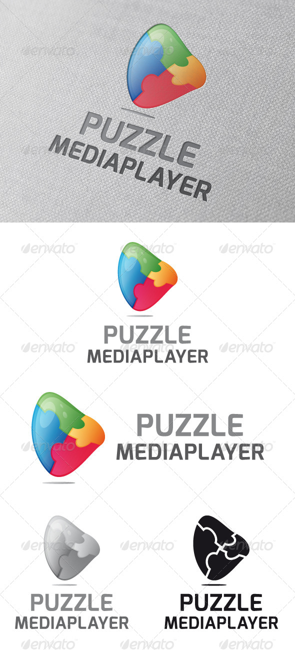 Puzzle Media Player Logo Template - Vector Abstract