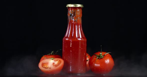 Glass Bottle with Tomato Sauce with Cool Steam alt