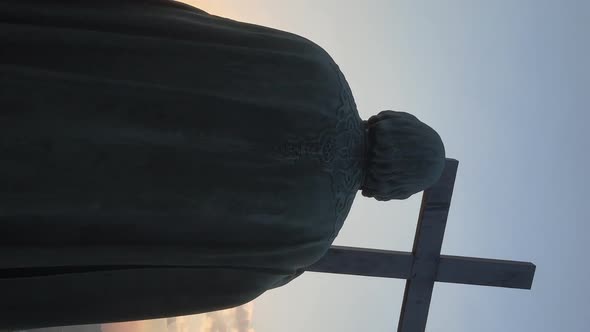 Vertical Video  Monument To Vladimir the Great at Dawn in the Morning alt