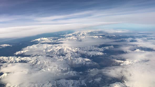 Pyrenees Mountain Range, view from an airplane alt