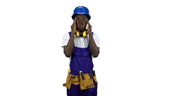 Builder African American Suffers From Headache. Alpha Channel alt
