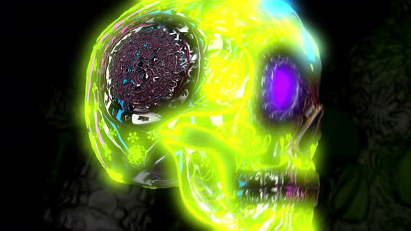 4K neon glowing skull