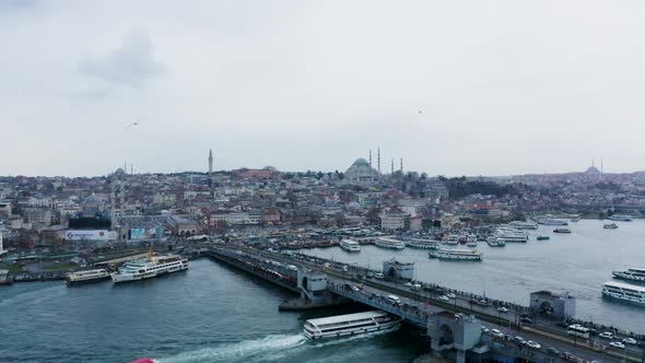 Aerial Istanbul Galata Bridge