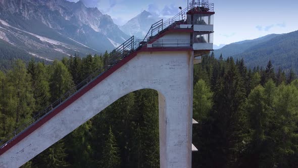 Aerial View of Italian Olympic Ski Jump Built in Cortina dAmpezzo for Winter Olympics in 1956 alt