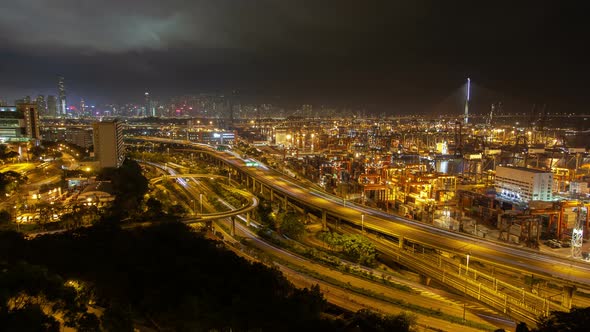 Container Port Hong Kong Harbor with Cranes alt