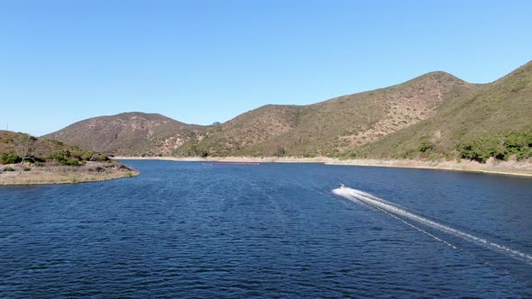 Aerial View of Speed Boat on Lake Hodges, San Diego County, California alt