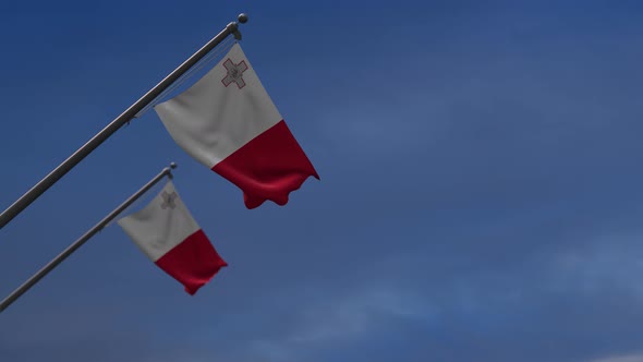 Malta Flags In The Blue Sky - 4K