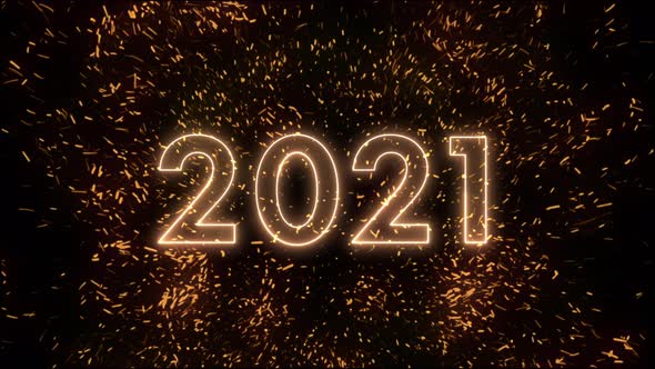 Modern golden 2021 new year numbers changed from 2020 with exploded shiny glittering particles