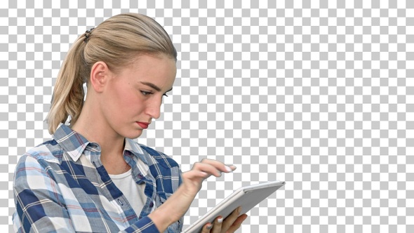 Portrait of a young woman using a tablet, Alpha Channel
