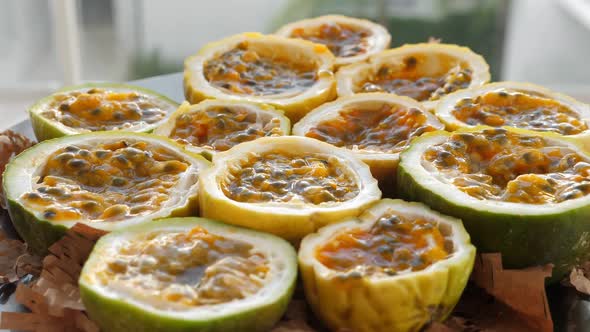 Passion Fruit Background with Half Cut Chinola alt