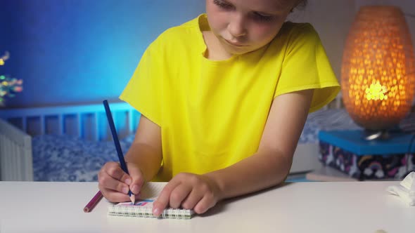 Schoolgirl Blonde Painting at Home