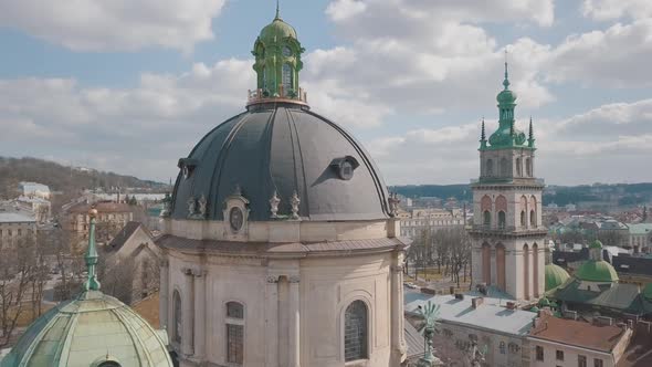 Aerial City Lviv, Ukraine. European City. Popular Areas of the City. Dominican alt