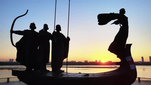 Kyiv, Ukraine - a Monument To the Founders of the City in the Morning at Dawn. Aerial alt
