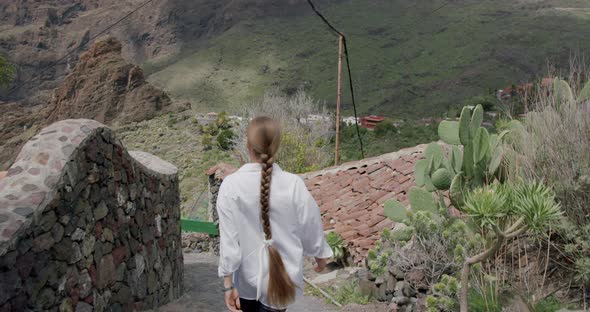 Young Woman Exploring Spanish Village Masca Gorge Tenerife alt