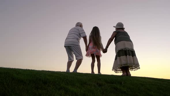 Child with Grandparents Is Jumping, Slow Motion. alt