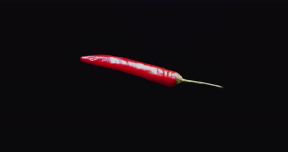 Hot red chilli pepper turn around on black background