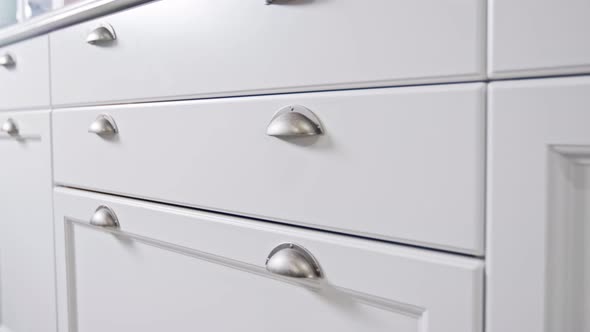 Tracking shot of a luxury kitchen with white classic design alt