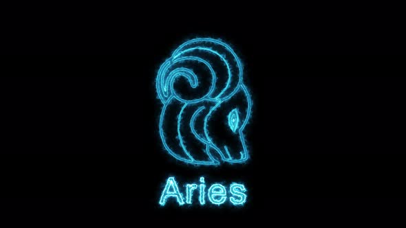 The Aries zodiac symbol, horoscope sign lighting effect green neon glow