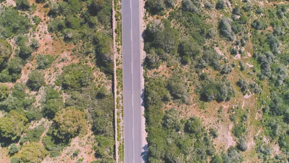 Empty road among green rocky terrain alt