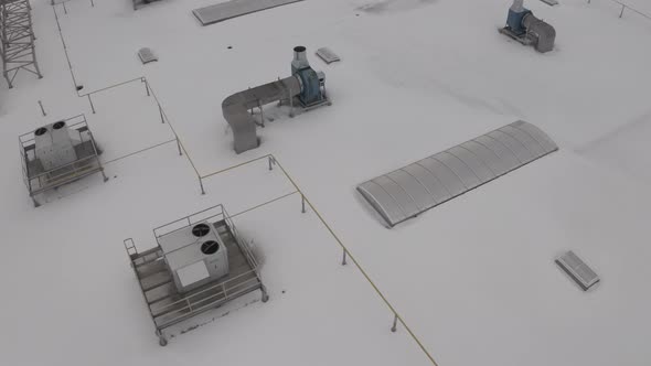 Top View Of The Roof Ventilation System In Winter alt