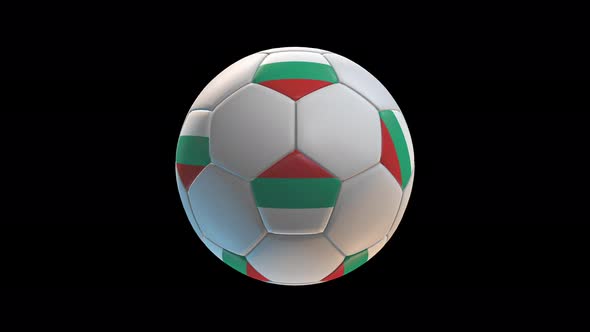 Soccer ball with flag Bulgaria, on black background loop alpha