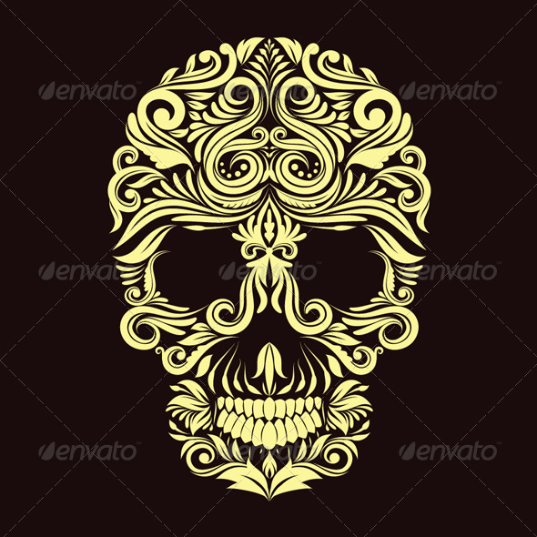 Dark Brown Ornament Skull - Decorative Symbols Decorative
