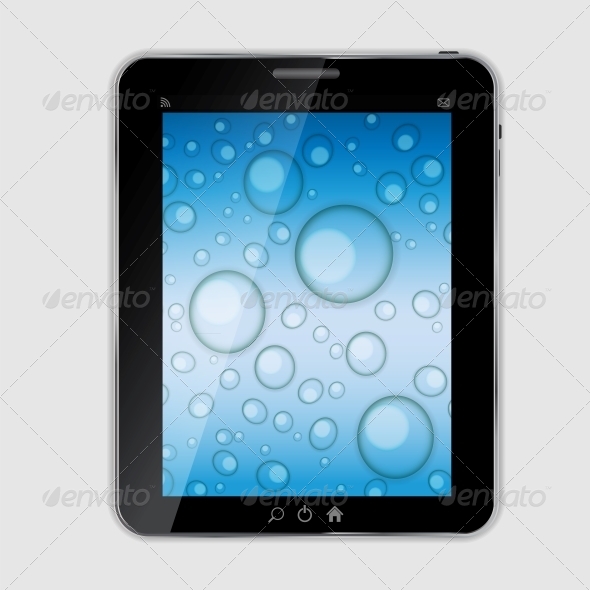 Tablet Icon Vector Illustration with Waterdrops - Computers Technology