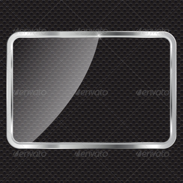 Empty Glass Frame on Metal Background with Lights. - Backgrounds Decorative