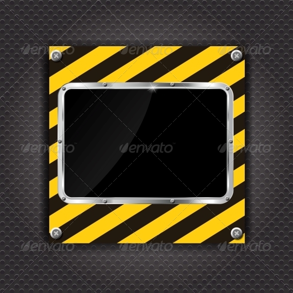 Glossy Black Plate on a Construction Background - Backgrounds Decorative