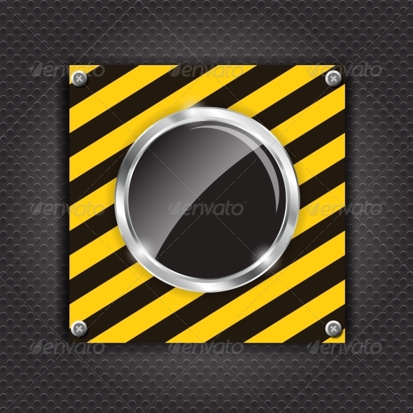 Glossy Black Button on a Construction Background - Backgrounds Decorative