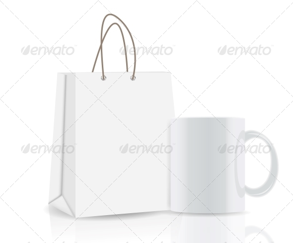 Empty Shopping Bag and Cup for Advertising - Decorative Symbols Decorative