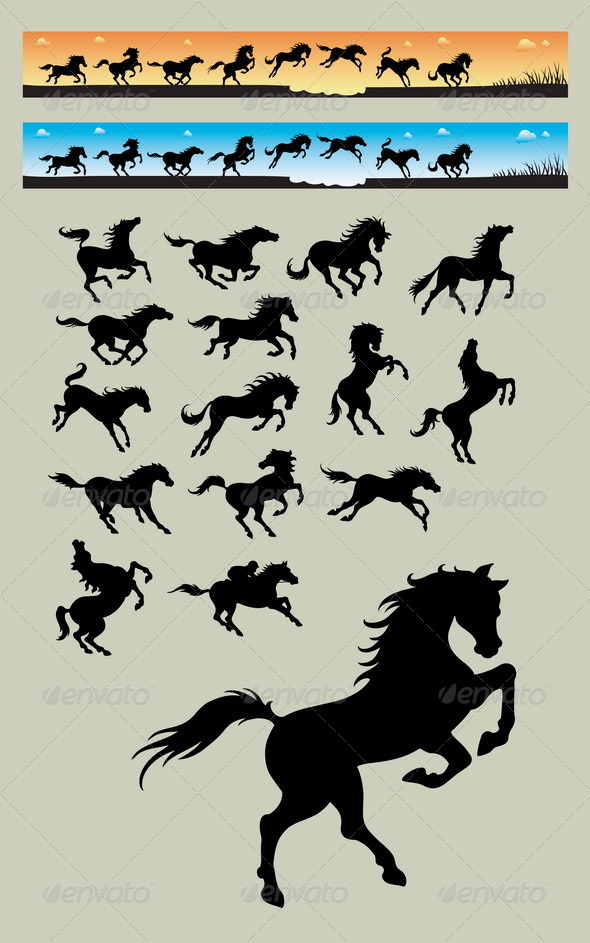 Horse Running Silhouettes - Animals Characters