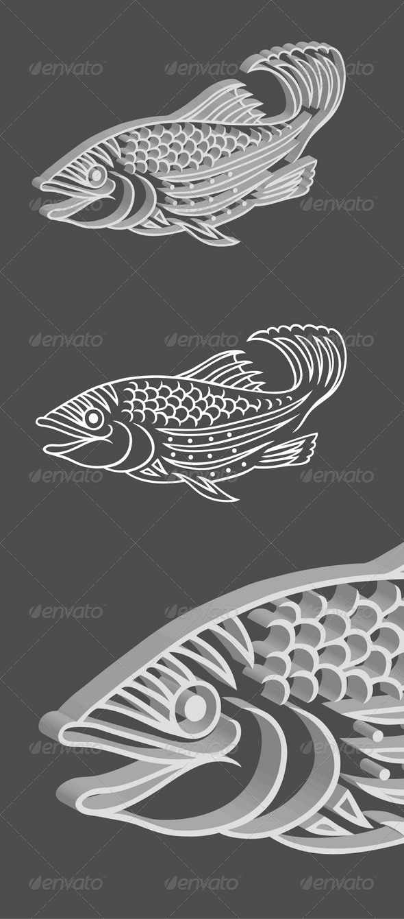 3D Relief Fish Vector - Animals Characters