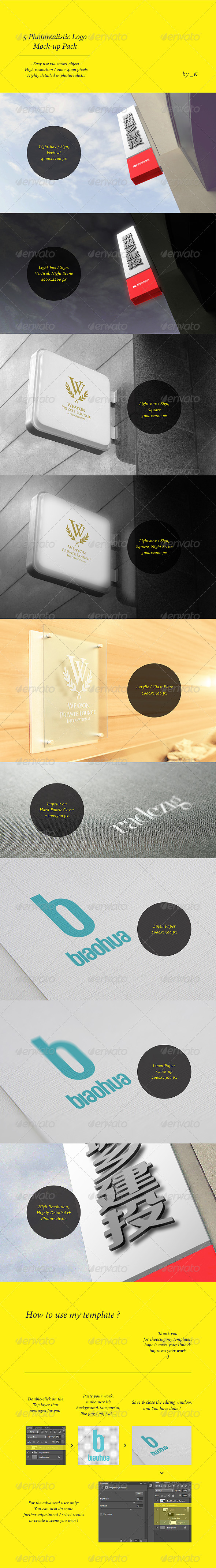 5 Unique Photorealistic Logo Display Mock-up Pack - Logo Product Mock-Ups