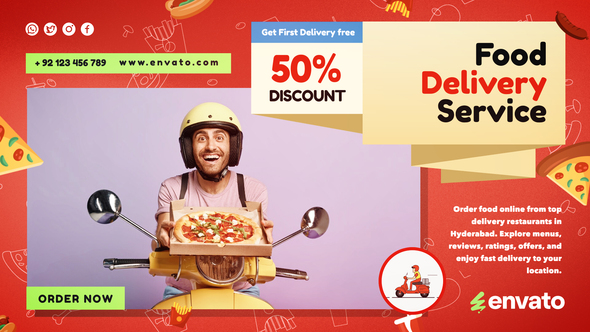 Food Delivery Services Slideshow Video Displays template preview