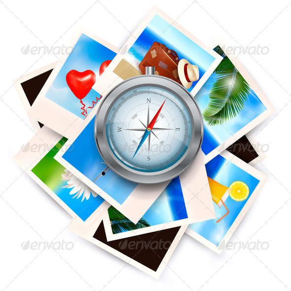 Background with Travel Photos and Compass - Travel Conceptual