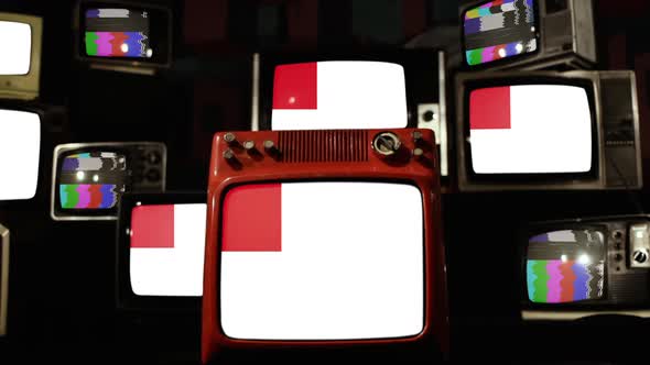 Flag of Bilbao, City in northern Spain, and Retro TVs. alt